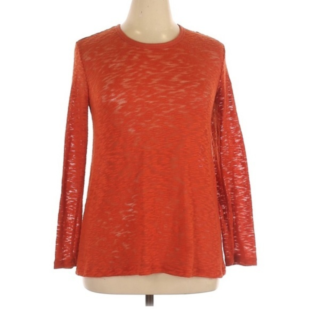 Minkpink L orange semi sheer lace up back long sleeve crew neck sweater